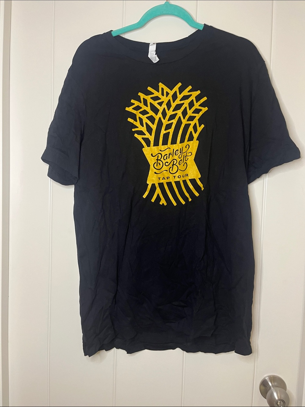 Bella Canvas Black Short-Sleeve Tee with Yellow Barley Belt Graphic